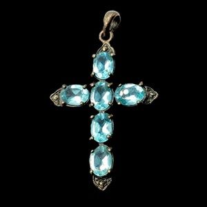 Vintage Topaz Marcasite Sterling Silver Crucifix/Cross Pendant